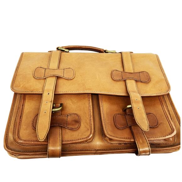 Vintage Brown Messenger Bag Satchel Cross Body Laptop Bag Briefcase  Unisex - Picture 2 of 11